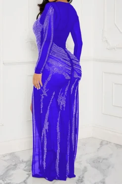 Rhinestone Flattering See-Through High Split Maxi Dress -Prettytina H23072159 BL 2