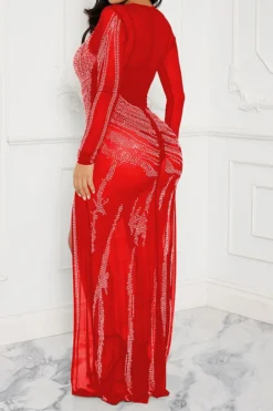 Rhinestone Flattering See-Through High Split Maxi Dress -Prettytina H23072159 RE 2