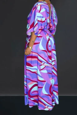 Ripple Print Laid Back Side Split Maxi Dress -Prettytina H23072160 PU 2
