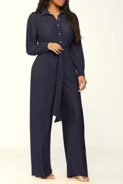 Solid Color Classic Belted Pleated Jumpsuit -Prettytina H23072186 BK 3