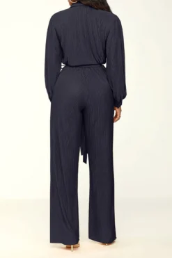 Solid Color Classic Belted Pleated Jumpsuit -Prettytina H23072186 BK 4