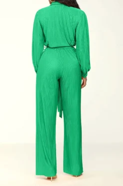 Solid Color Classic Belted Pleated Jumpsuit -Prettytina H23072186 GR 4