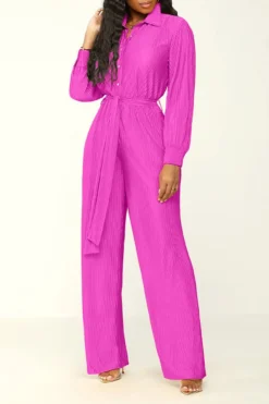 Solid Color Classic Belted Pleated Jumpsuit -Prettytina H23072186 RR 1
