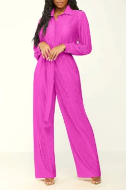 Solid Color Classic Belted Pleated Jumpsuit -Prettytina H23072186 RR 2