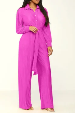 Solid Color Classic Belted Pleated Jumpsuit -Prettytina H23072186 RR 3