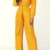 Solid Color Classic Belted Pleated Jumpsuit