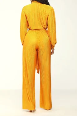 Solid Color Classic Belted Pleated Jumpsuit -Prettytina H23072186 YE 4