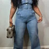 Solid Color Bandeau Classic Denim Jumpsuit