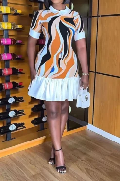 Patchwork Houndstooth On-trend Ruffle Mini Dress 9 Patchwork Houndstooth On-trend Ruffle Mini Dress -Prettytina H23080710 YE 1