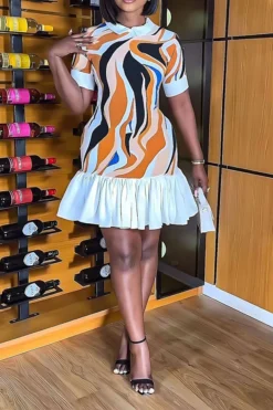 Patchwork Houndstooth On-trend Ruffle Mini Dress 10 Patchwork Houndstooth On-trend Ruffle Mini Dress -Prettytina H23080710 YE 2