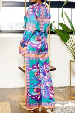 Tribal Print Patchwork Laid Back Pant Suit -Prettytina H23080750 PU 2