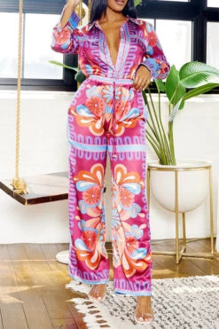 Tribal Print Patchwork Laid Back Pant Suit -Prettytina H23080750 RE 4