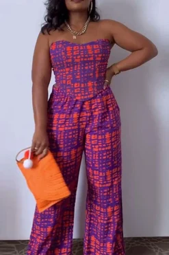 Graphic Print Chic Bandeau Pant Suit