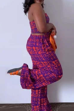 Graphic Print Chic Bandeau Pant Suit -Prettytina H23080772 PU 3