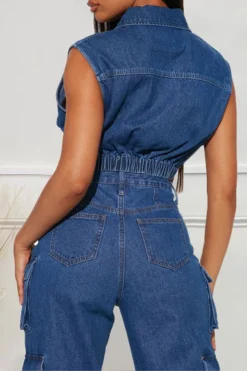 Solid Color On-trend Zipper Denim Camisole -Prettytina H23080791 BL 3