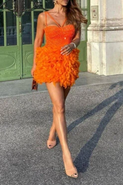 Sequined Patchwork Sweet Feather Mini Dress -Prettytina H23080933 OR 5