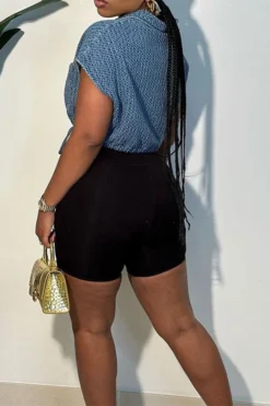 Solid Color Smart Drawstring Denim Gilet -Prettytina H23081413 BL 4