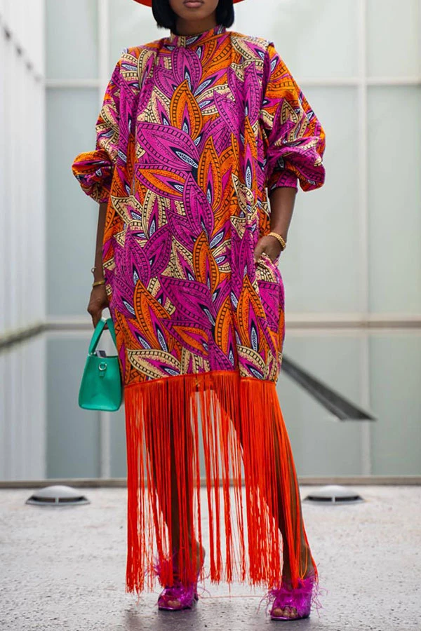 Leaf Print Bohemia Tassel Hem Midi Dress 2 Leaf Print Bohemia Tassel Hem Midi Dress - Image 2