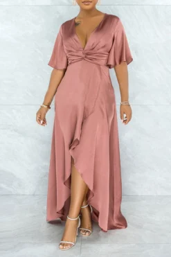 Plain Glamorous Knotted High Low Slit Maxi Dress -Prettytina HP2106231 2 de988580 4a09 44eb bd16 e2c3946855da