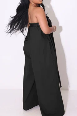 Solid Color Whimsical Wide Leg Jumpsuit With Belt -Prettytina HP2209293 BK 3