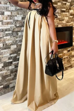 Solid Color Whimsical Wide Leg Jumpsuit With Belt -Prettytina HP2209293 KH 8