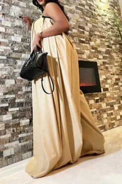 Solid Color Whimsical Wide Leg Jumpsuit With Belt -Prettytina HP2209293 KH 9