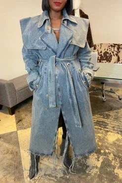 Denim On-trend Denim Overcoat With Belt