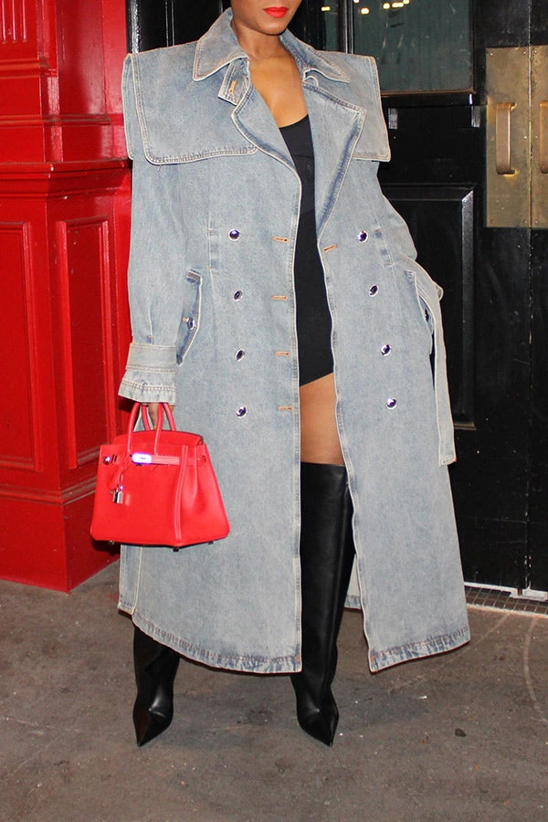 Denim On-trend Denim Overcoat With Belt 2 Denim On-trend Denim Overcoat With Belt - Image 2