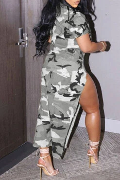 Camouflage Party Multi Pocket High Split Dress Suit -Prettytina HP2302152 AS 3