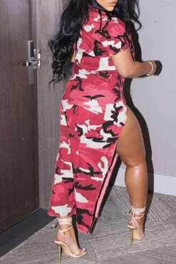 Camouflage Party Multi Pocket High Split Dress Suit -Prettytina HP2302152 RE 2