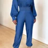 Solid Color Feminine Shirred Waist Jumpsuit