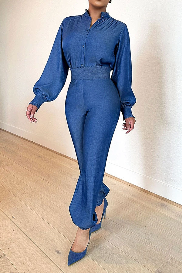 Solid Color Feminine Shirred Waist Jumpsuit 2 Solid Color Feminine Shirred Waist Jumpsuit - Image 2