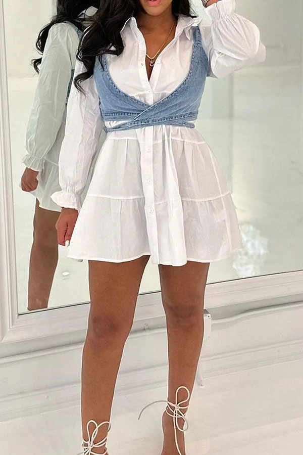 Color Block On-trend Tiered Mini Dress & Gilet 2 Color Block On-trend Tiered Mini Dress & Gilet - Image 2