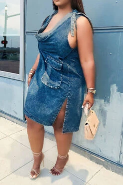 Patchwork Urban Lace-Up Denim Midi Dress 10 Patchwork Urban Lace-Up Denim Midi Dress -Prettytina HP2306072 BL 5