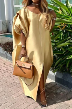 Solid Color Glamorous High Split Maxi Dress