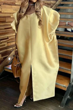 Solid Color Glamorous High Split Maxi Dress -Prettytina HP2306077 YE 5