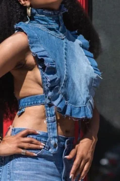 Whimsical Ruffle Bandage Denim Camisole -Prettytina HP2306211 BL 3