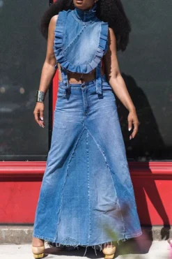 Whimsical Ruffle Bandage Denim Camisole