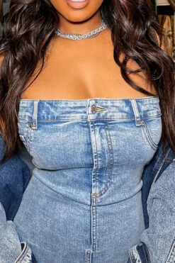 Blue Bandeau Unique Denim Mini Dress -Prettytina HP2307192 BL 5