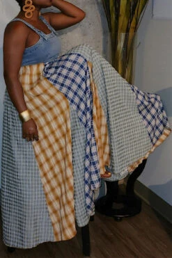 Plaid Patchwork On-trend Denim Maxi Dress