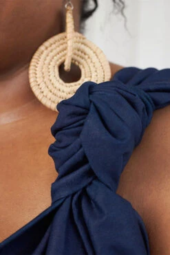 Color Block Smart Knotted Denim Mini Dress -Prettytina HP2308301 BL 5