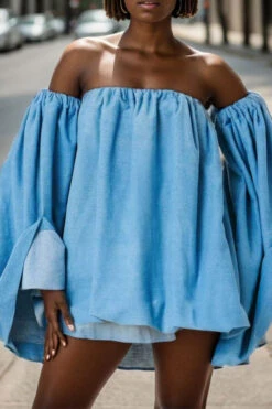 Solid Color Urban Swing Denim Mini Dress