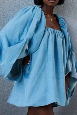 Solid Color Urban Swing Denim Mini Dress 6 Solid Color Urban Swing Denim Mini Dress -Prettytina HP2308302 BL 3