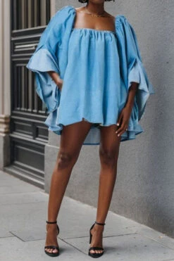 Solid Color Urban Swing Denim Mini Dress 7 Solid Color Urban Swing Denim Mini Dress -Prettytina HP2308302 BL 4