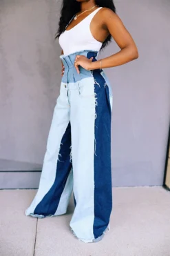 Patchwork High Waist Unique Wide-legged Jeans 12 Patchwork High Waist Unique Wide-legged Jeans -Prettytina c304ad05aab8e93772a2a248a2a615e3 58adbfee 78bb 4acb 9299 a30a8ff80ebe